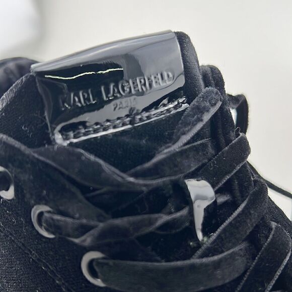 Pre-Loved Karl Lagerfeld Men US 8 Black Textile Leather Shoes Comfort Sneakers  - Picture 8 of 13